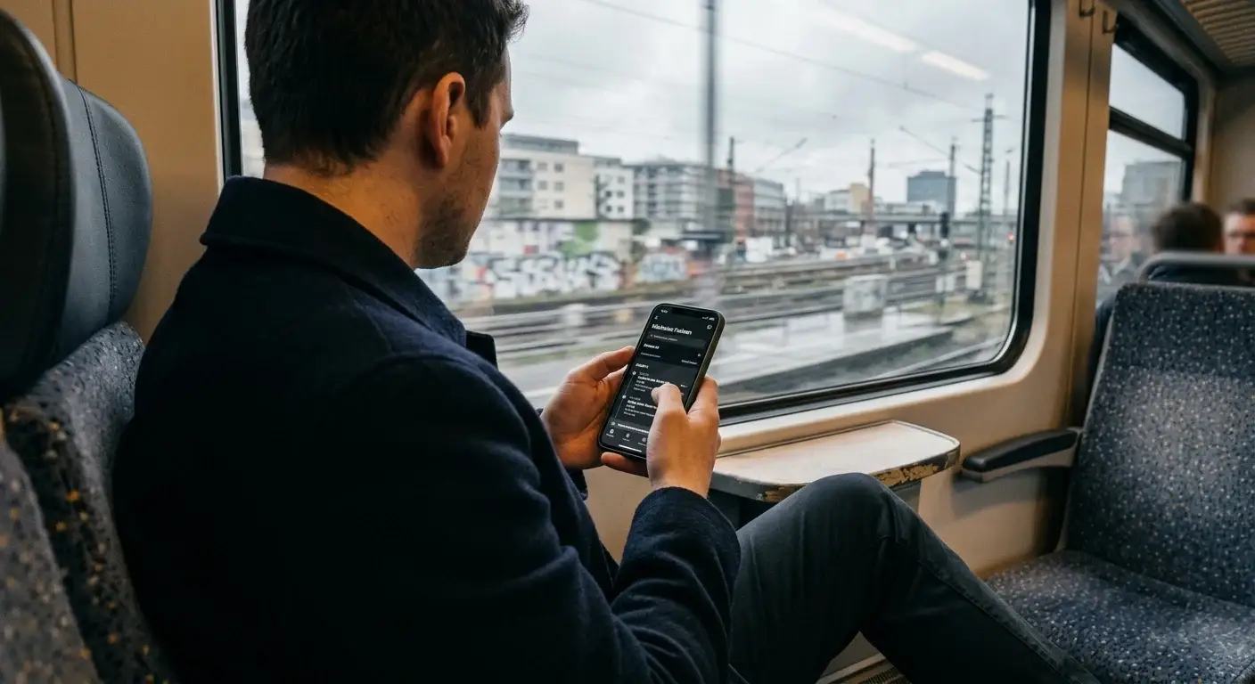 Person nutzt 150 Freispiele auf dem Smartphone unterwegs