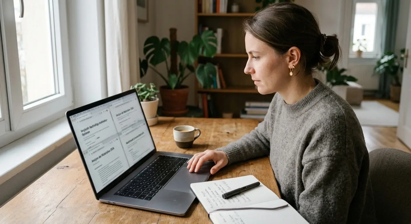 Person prüft am Laptop die Bonusbedingungen verschiedener lizenzierter Anbieter