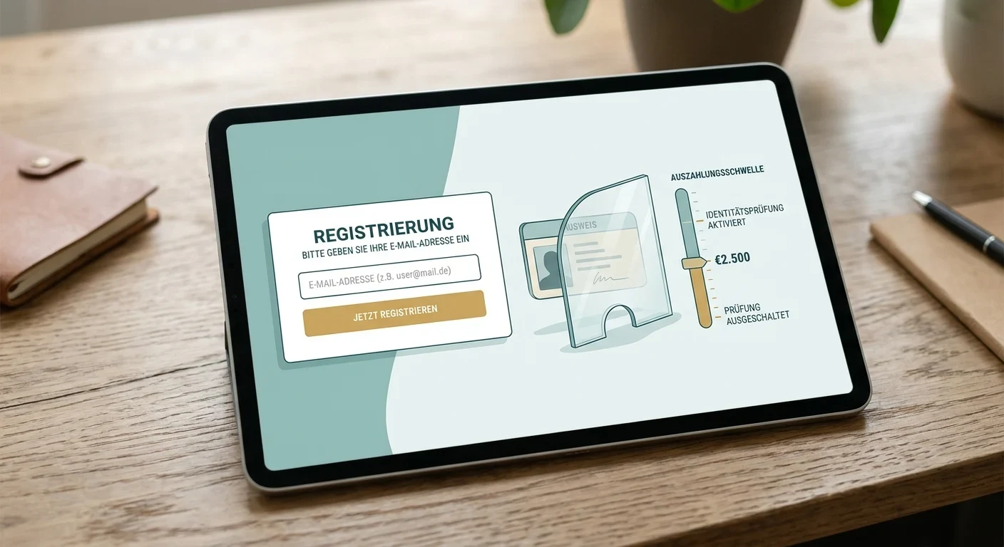 Registrierung mit E-Mail statt Ausweis, doch nur bis zur Auszahlungsschwelle