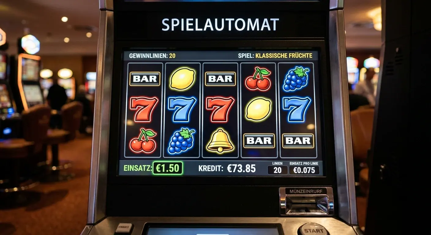 Generische Spielautomaten-Symbole auf Walzen ohne erkennbare Marken