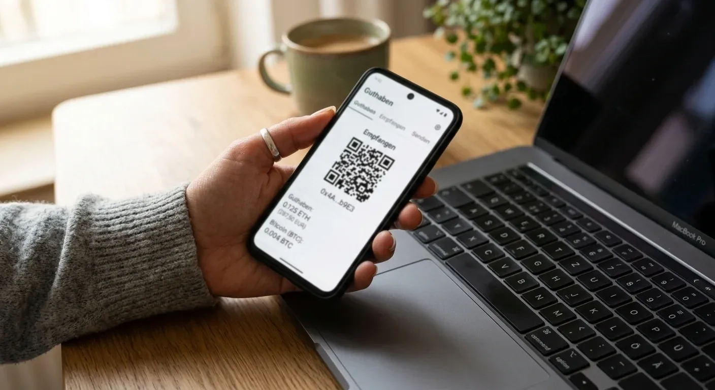 Smartphone mit Wallet und QR-Code für eine Bitcoin-Cash-Einzahlung im Casino