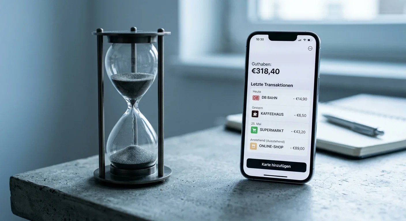 Sanduhr neben einem Smartphone mit Krypto-Wallet als Sinnbild für schnelle Auszahlung