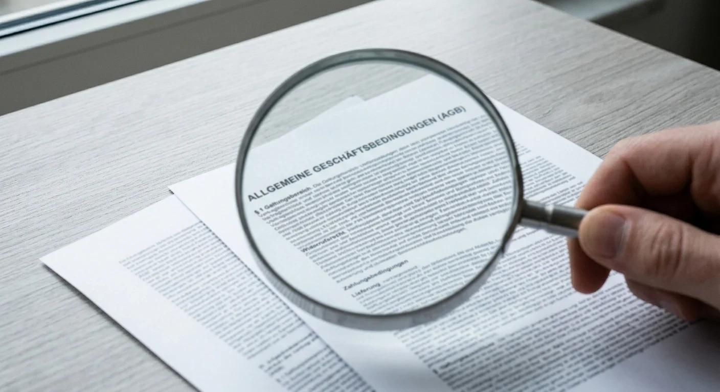 Vergrößerungsglas über dem Kleingedruckten eines gedruckten Regelwerks