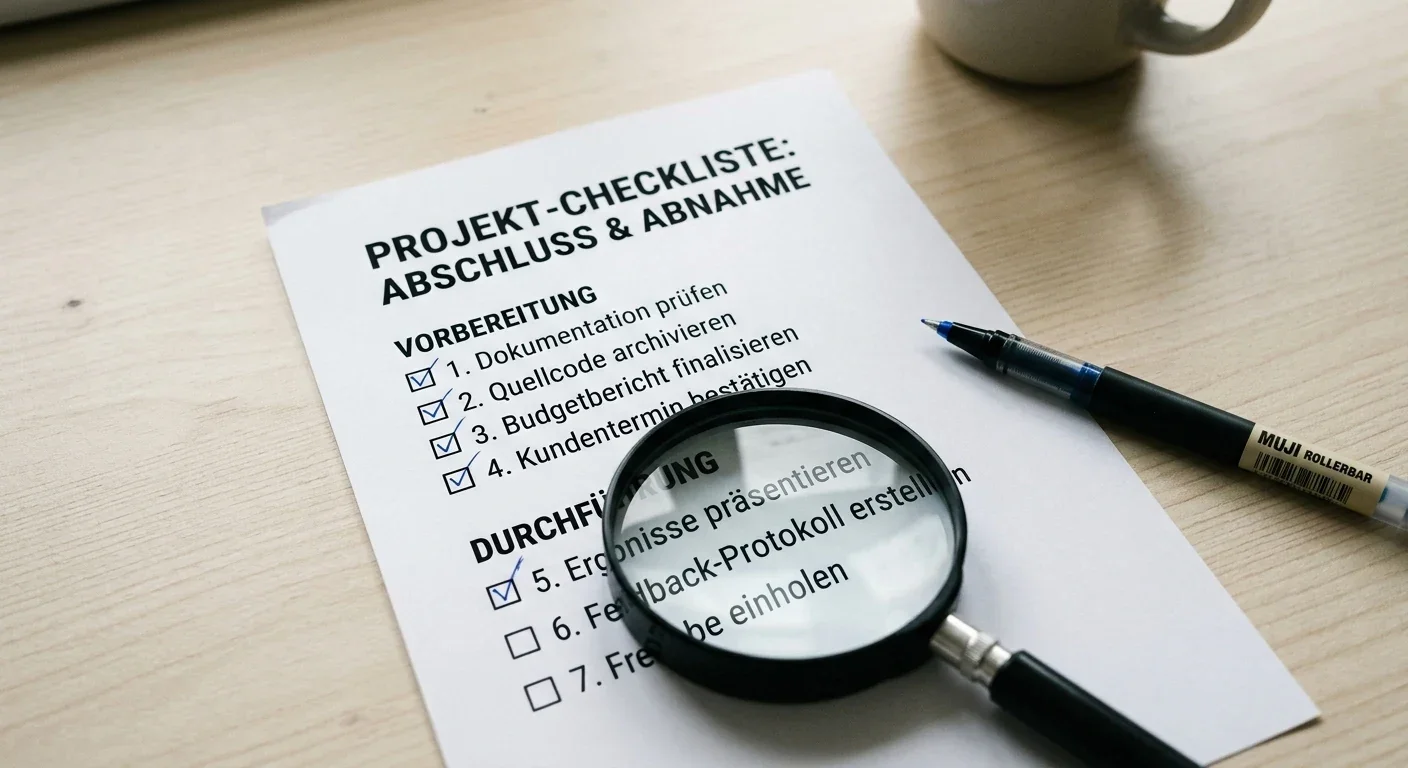 Checkliste und Lupe auf einem Schreibtisch als Sinnbild für die Prüfung von Anbietern