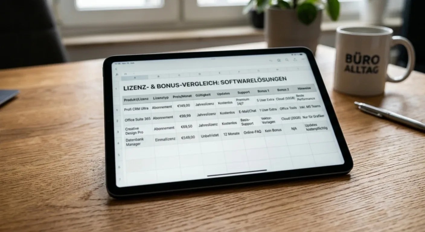 Vergleichstabelle mit Casino-Lizenzen und Bonusangeboten auf einem Tablet-Bildschirm