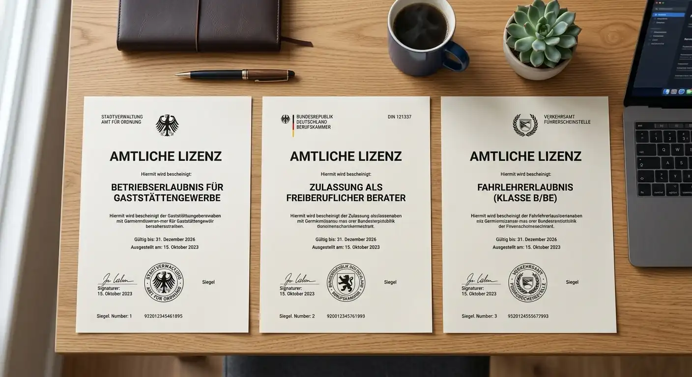 Vergleich deutscher und ausländischer Casino-Lizenzen auf einem Schreibtisch