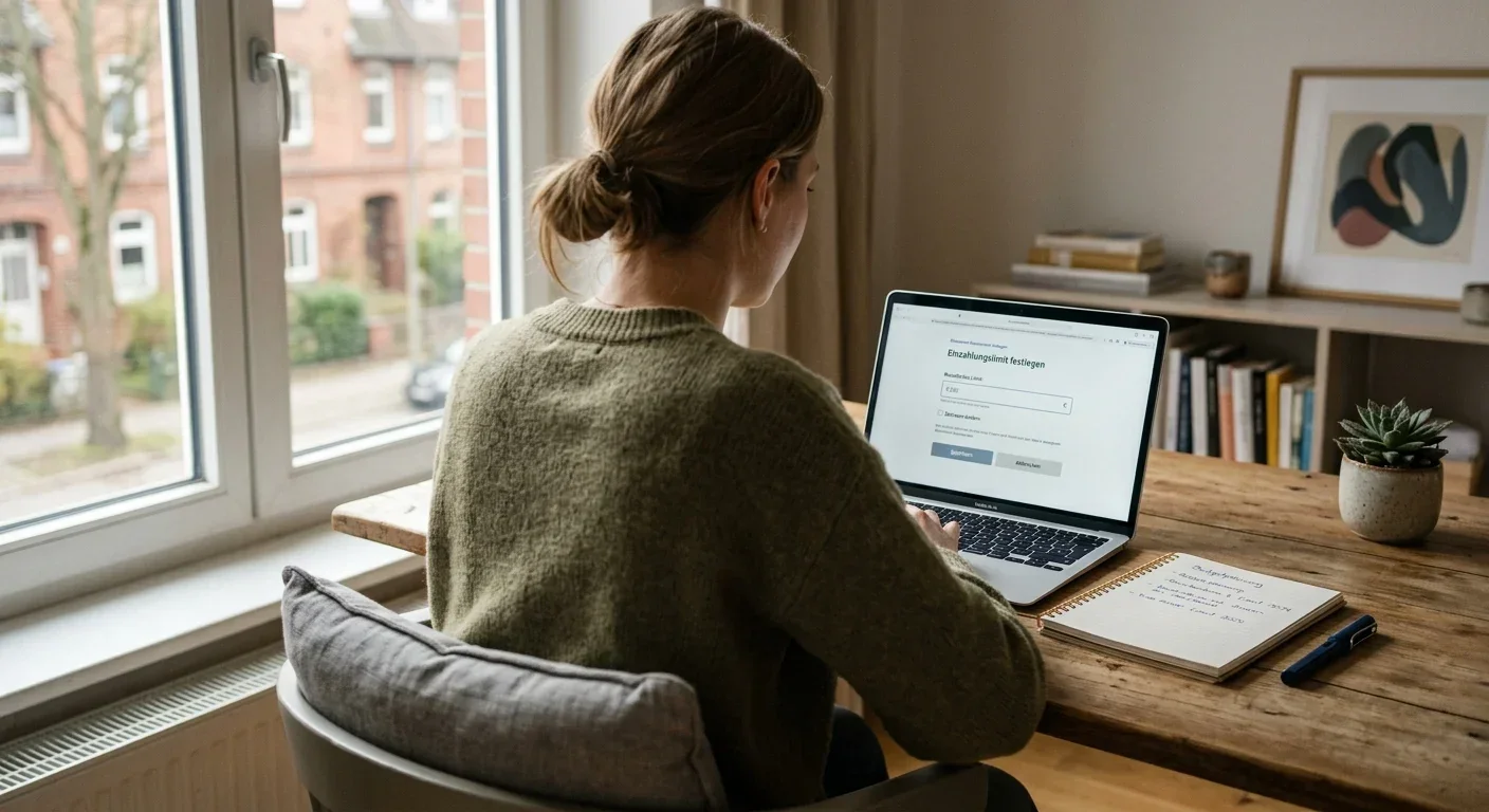 Person setzt am Laptop ein persönliches Einzahlungslimit vor dem Spiel