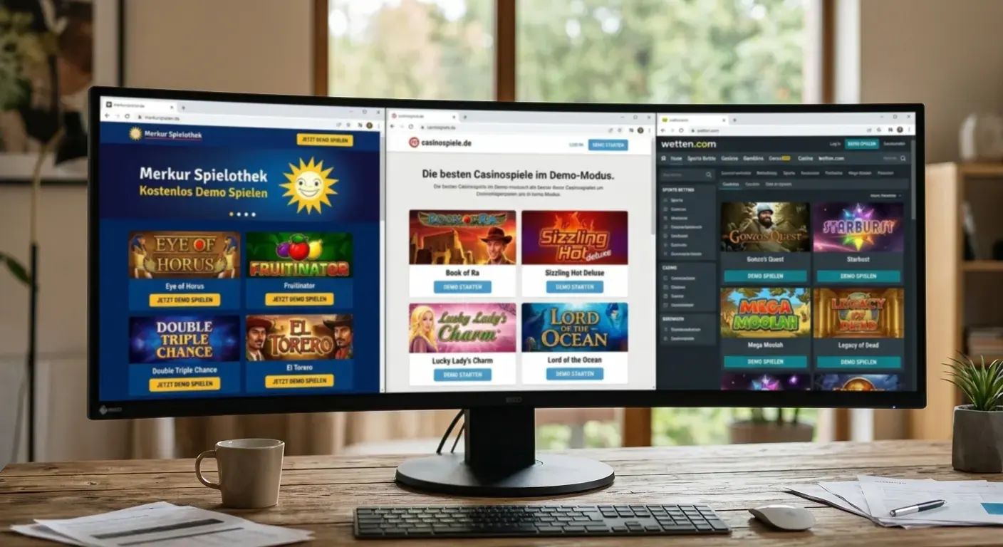 Vergleichstabelle Demo-Portale vs lizenzierte Casinos auf Laptop-Bildschirm