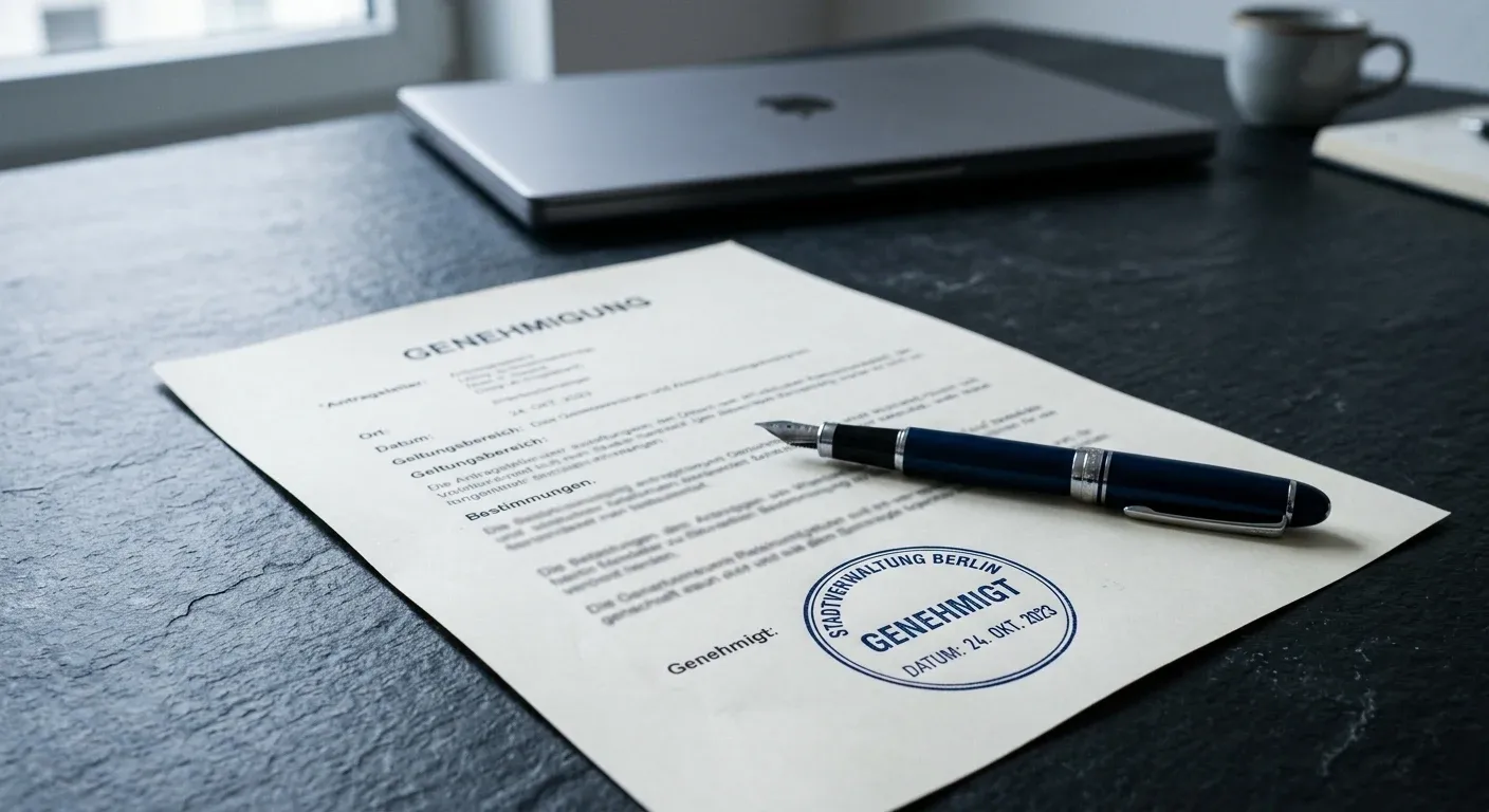 Behördliches Dokument mit Stempel als Nachweis der deutschen Erlaubnis