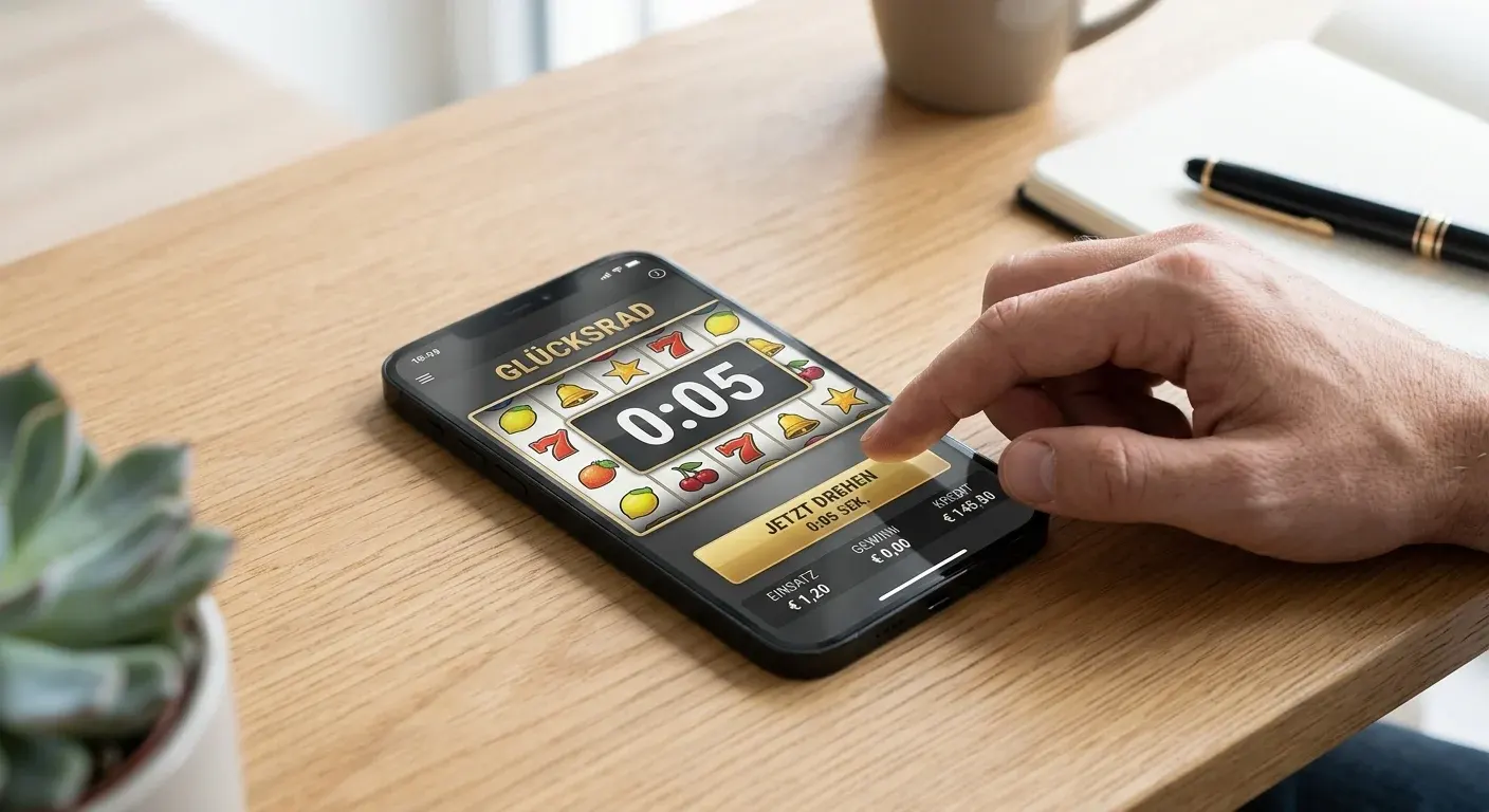 Smartphone mit Timer und Slot-Interface mit 5-Sekunden-Pause