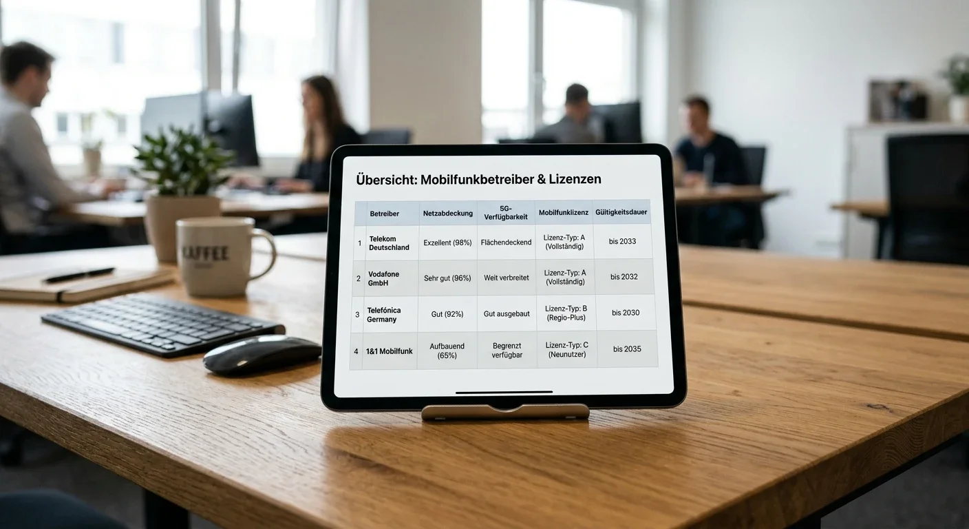 Vergleichstabelle auf Tablet-Bildschirm mit GGL-lizenzierten Casino-Anbietern