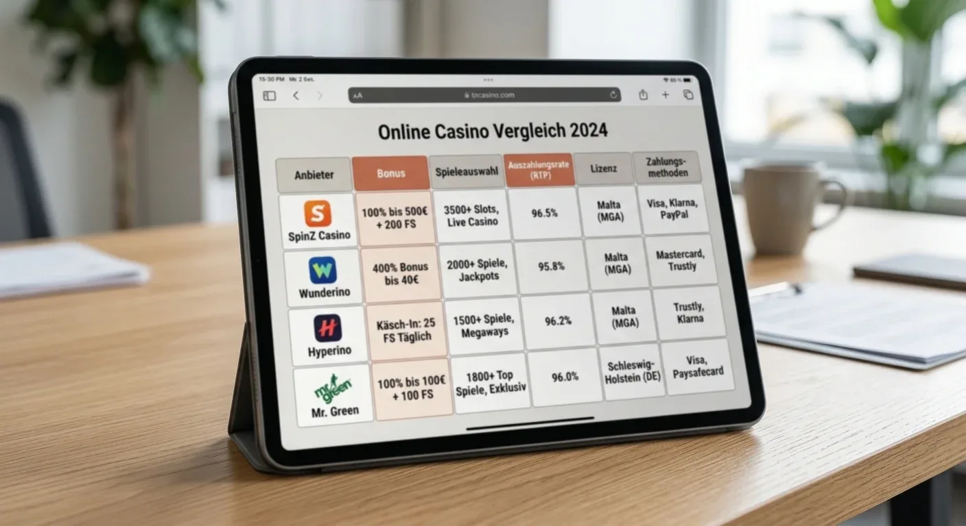 Vergleichstabelle mit verschiedenen GGL-lizenzierten Casino-Optionen