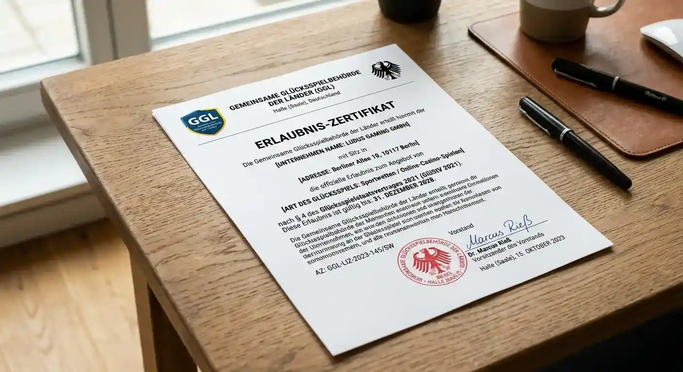 Offizielles Dokument mit GGL-Siegel und Lizenzstempel