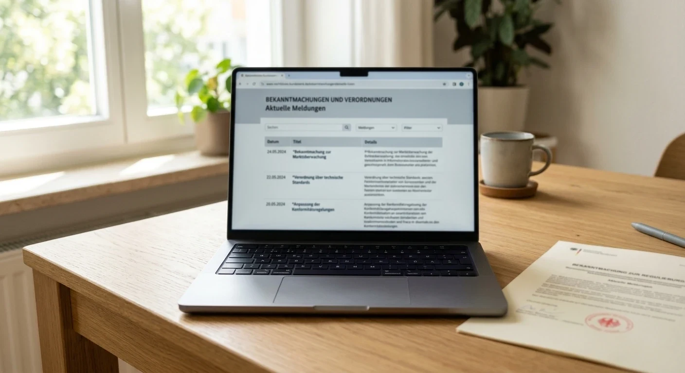 Deutsches Regulierungsdokument mit GGL-Logo und Whitelist auf Laptop-Bildschirm