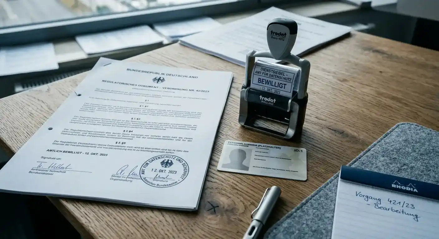 Amtliches Dokument mit Stempel als Symbol der deutschen Lizenzierung