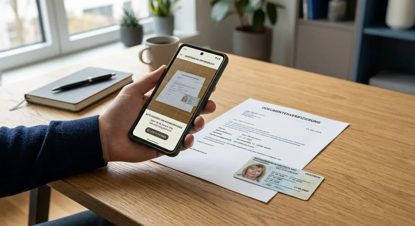 Neutrale Ausweisdokumente und Smartphone für die KYC-Verifizierung im Casino