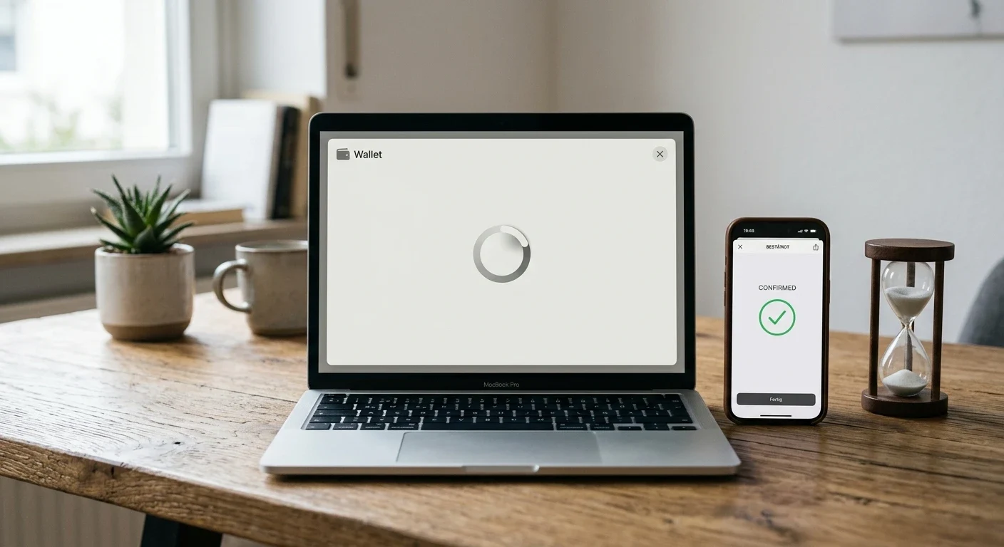 Laptop mit Litecoin-Auszahlung und geöffneter Wallet-Ansicht