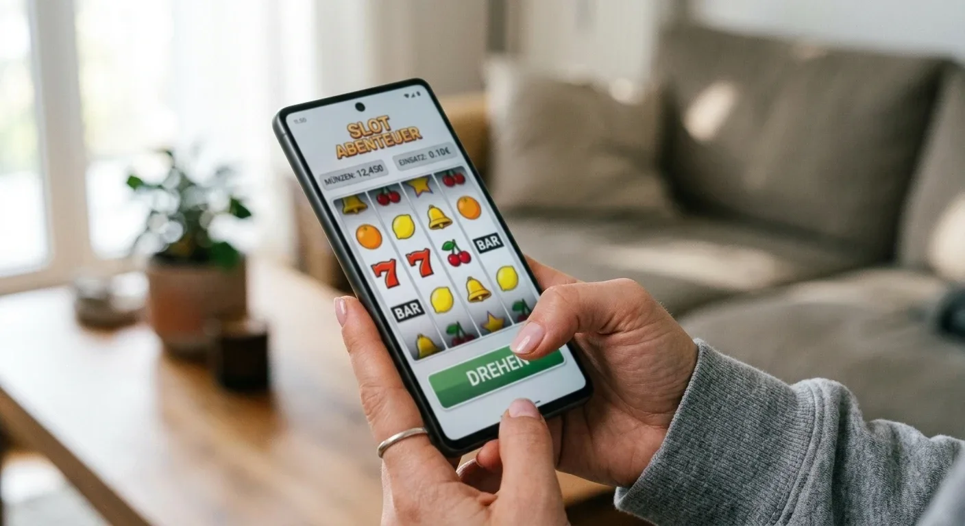 Slot-Spiel auf Smartphone mit niedrigem Einsatz sichtbar