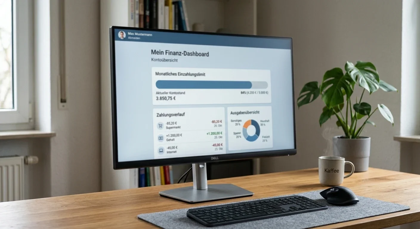 LUGAS-Dashboard mit Einzahllimit-Anzeige und Monitoring-Übersicht