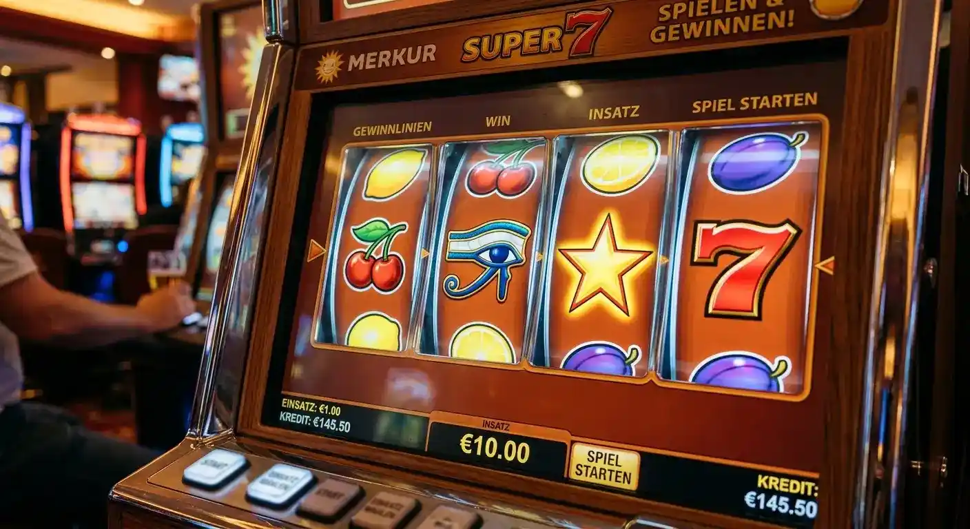 Merkur Spielautomaten Walzen mit klassischen Symbolen Früchte und Sterne