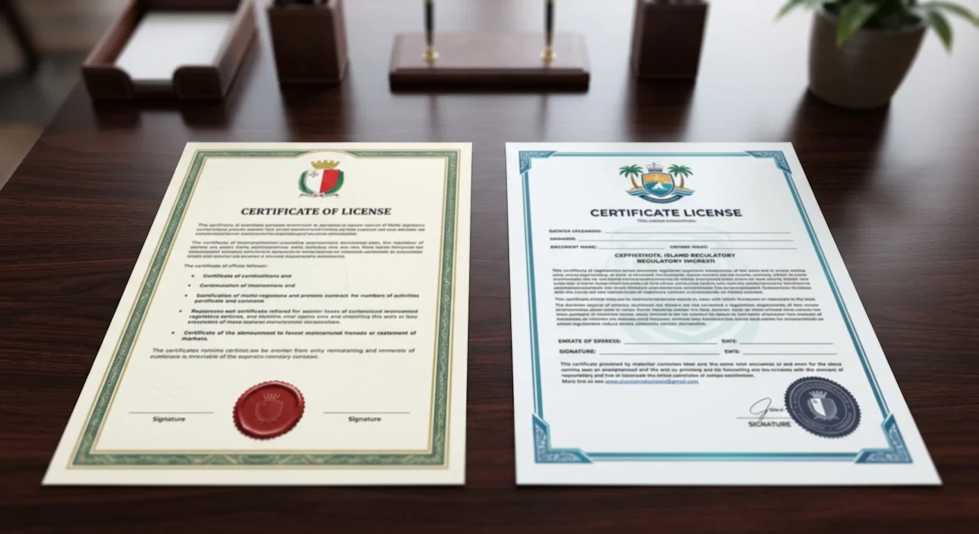 Offizielles Lizenzdokument mit Malta Gaming Authority und Curaçao Siegeln