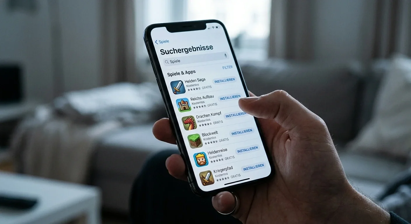 Smartphone-Bildschirm mit mehreren zweifelhaften Plinko-Apps im App-Store