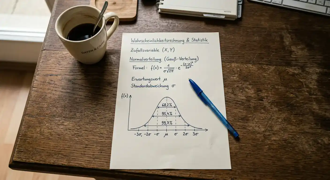 Handschriftliche Wahrscheinlichkeitsrechnung zur Verteilung der Plinko-Fächer auf Papier