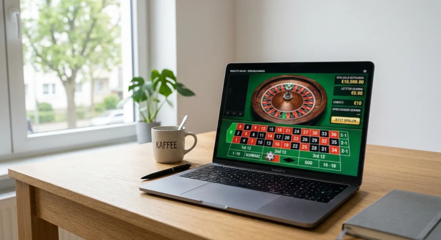 RNG-Roulette Demo-Modus auf Laptop-Bildschirm ohne Echtgeld