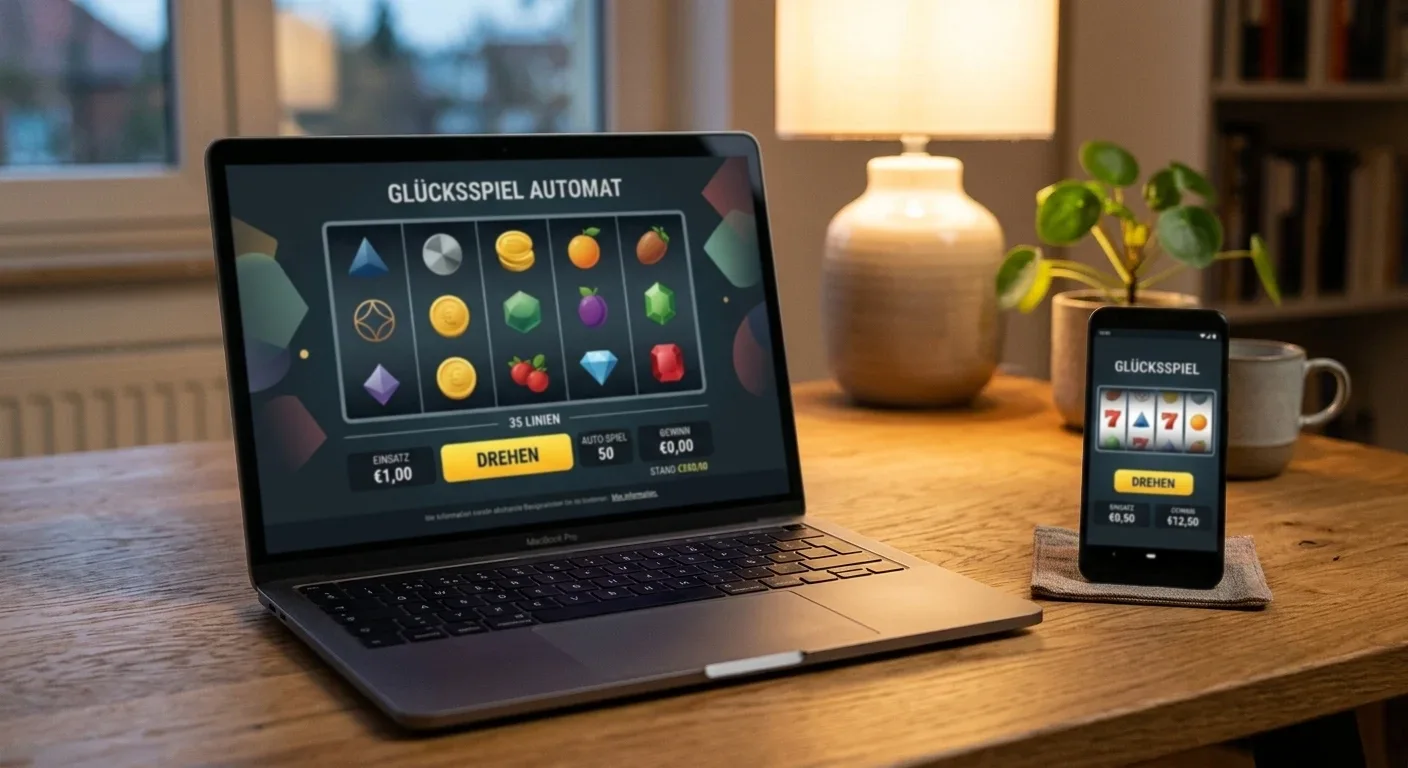 Laptop und Smartphone mit neutralen Spieloberflächen ohne Markenlogos