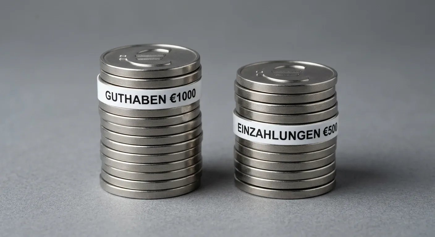 Zwei getrennte Geldstapel mit Beschriftung auf neutralem Hintergrund