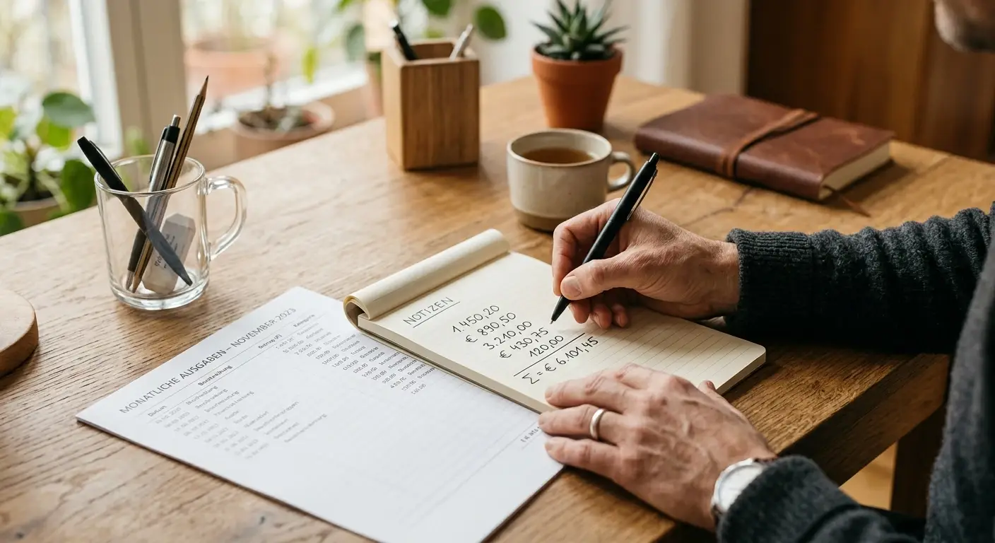 Person rechnet mit Stift und Notizblock den Realwert von Freispielen aus