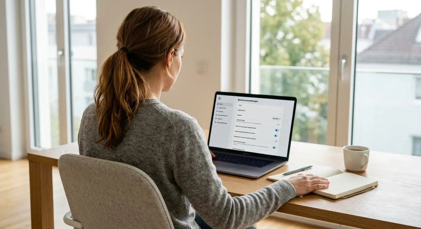 Person an Laptop mit Einstellungsseite für verantwortungsvolles Spielen und Limits