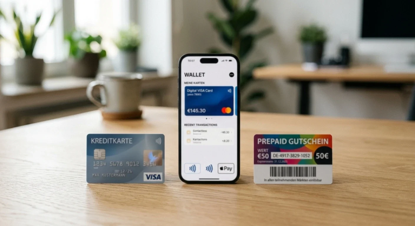 Zahlungsmethoden-Übersicht mit PayPal, Paysafecard und Banküberweisung